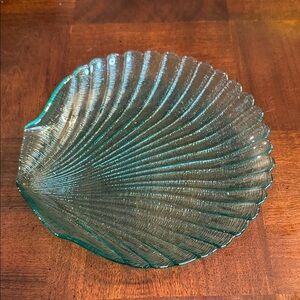 French Turquoise Green Glass Seashell Plate by Acropal
